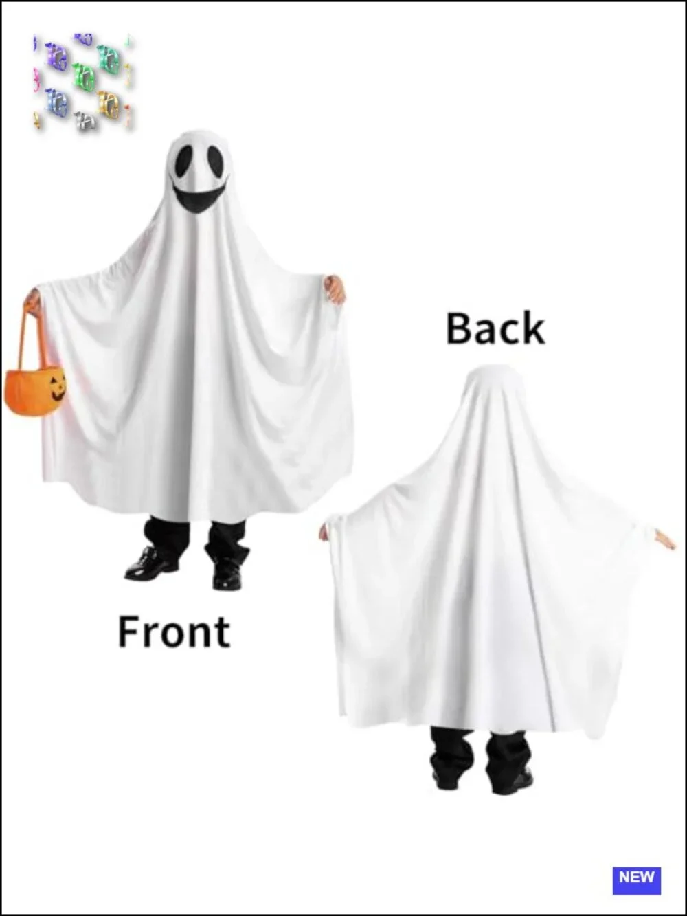 Ghost Costume for Kids with Pumpkin Bucket Trick-or-Treat Party